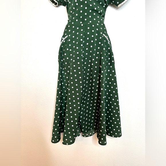 Unique Vintage Women's Polka Dot Bustier Dress M Lace Pockets Retro Pinup 50's - Picture 5 of 10